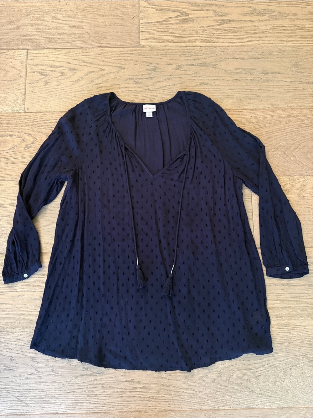 Merona Navy Swiss Dot Tassel Tie Blouse – Size S